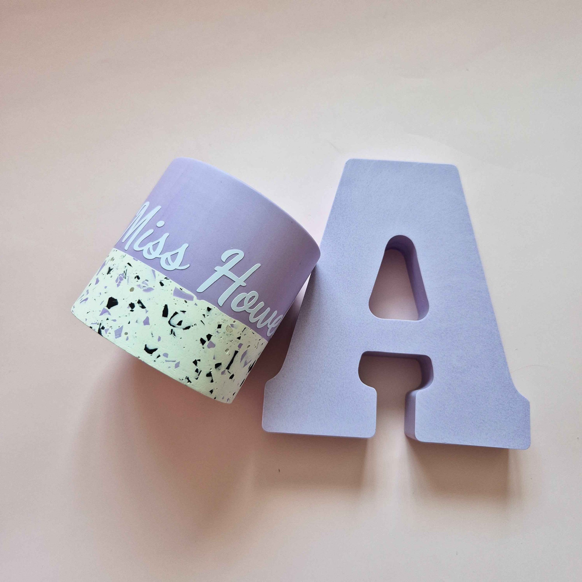 Personalised pen pot and initial gift set, office desk decor