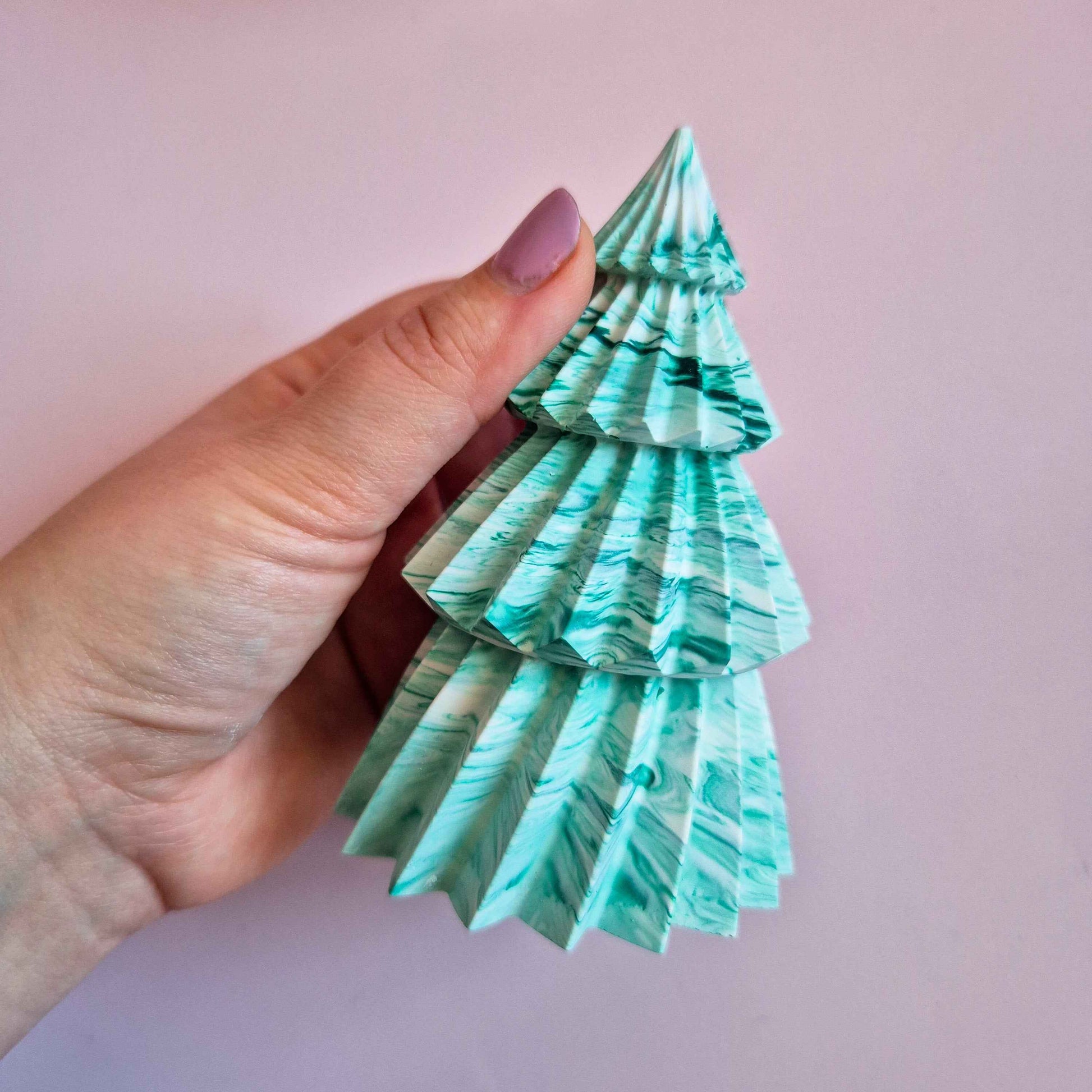 Jesmonite Christmas trees, seasonal shelf decor