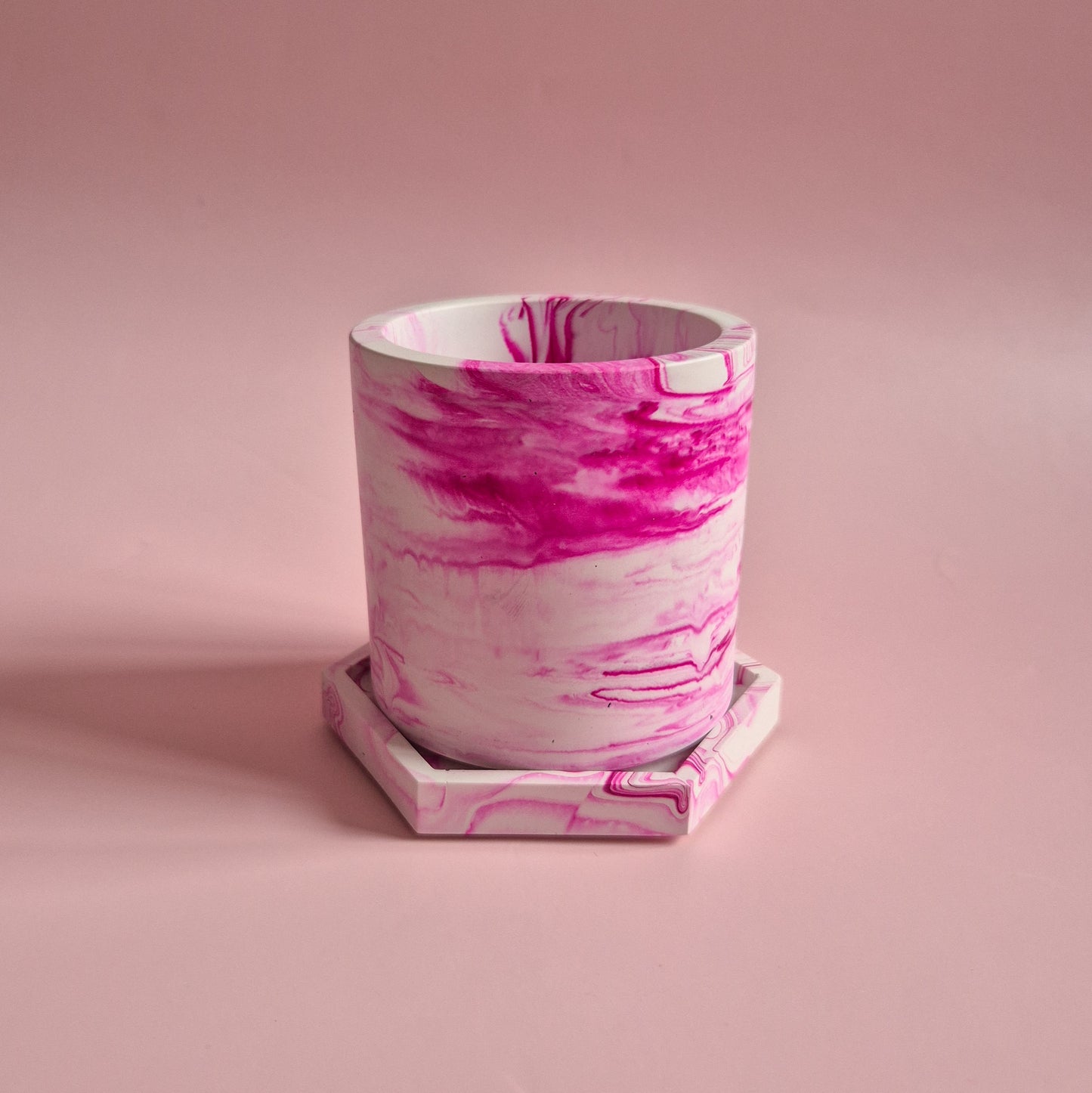 Half terrazzo vivid pink pen pot, marble toothbrush makeup brush holder