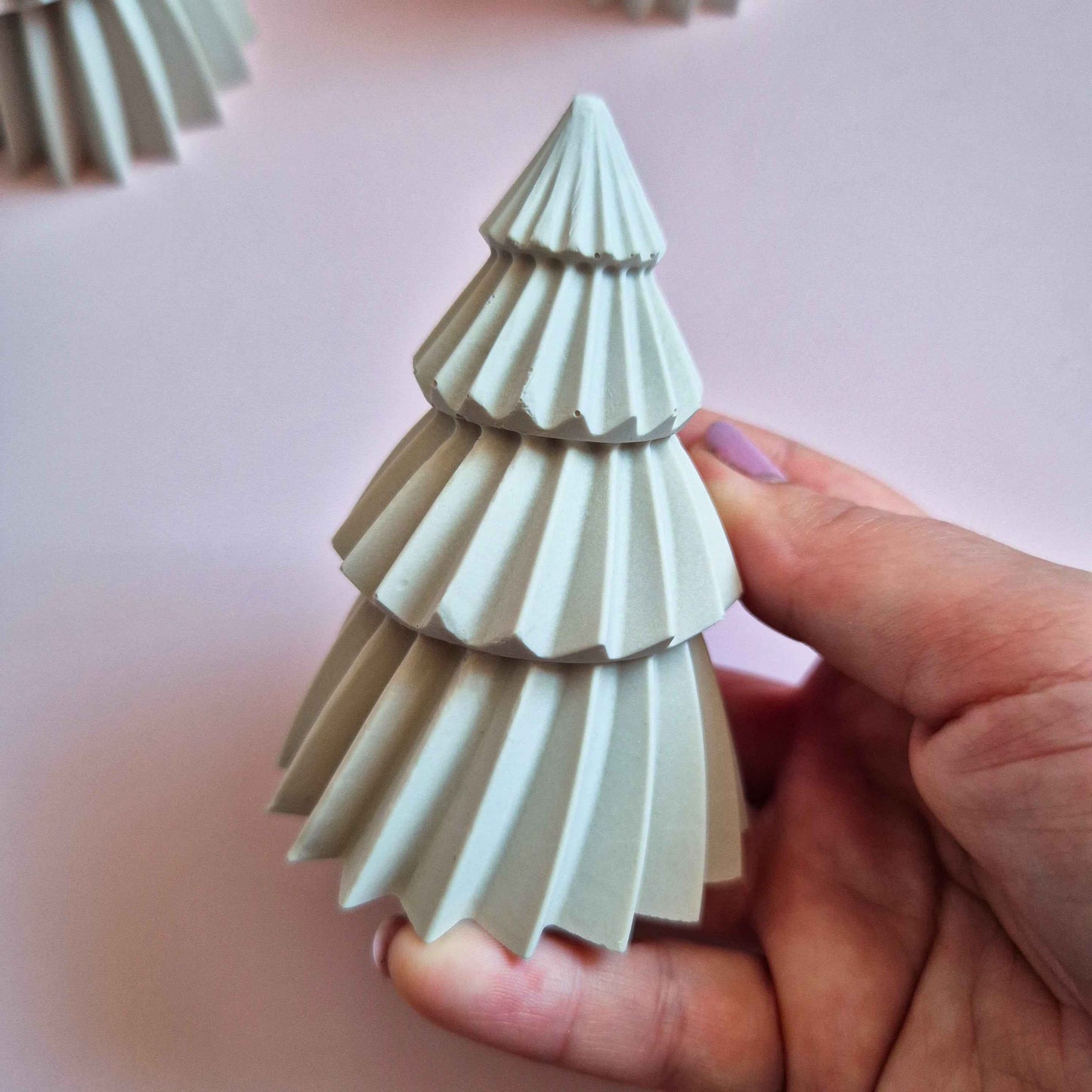 Jesmonite Christmas trees, seasonal shelf decor