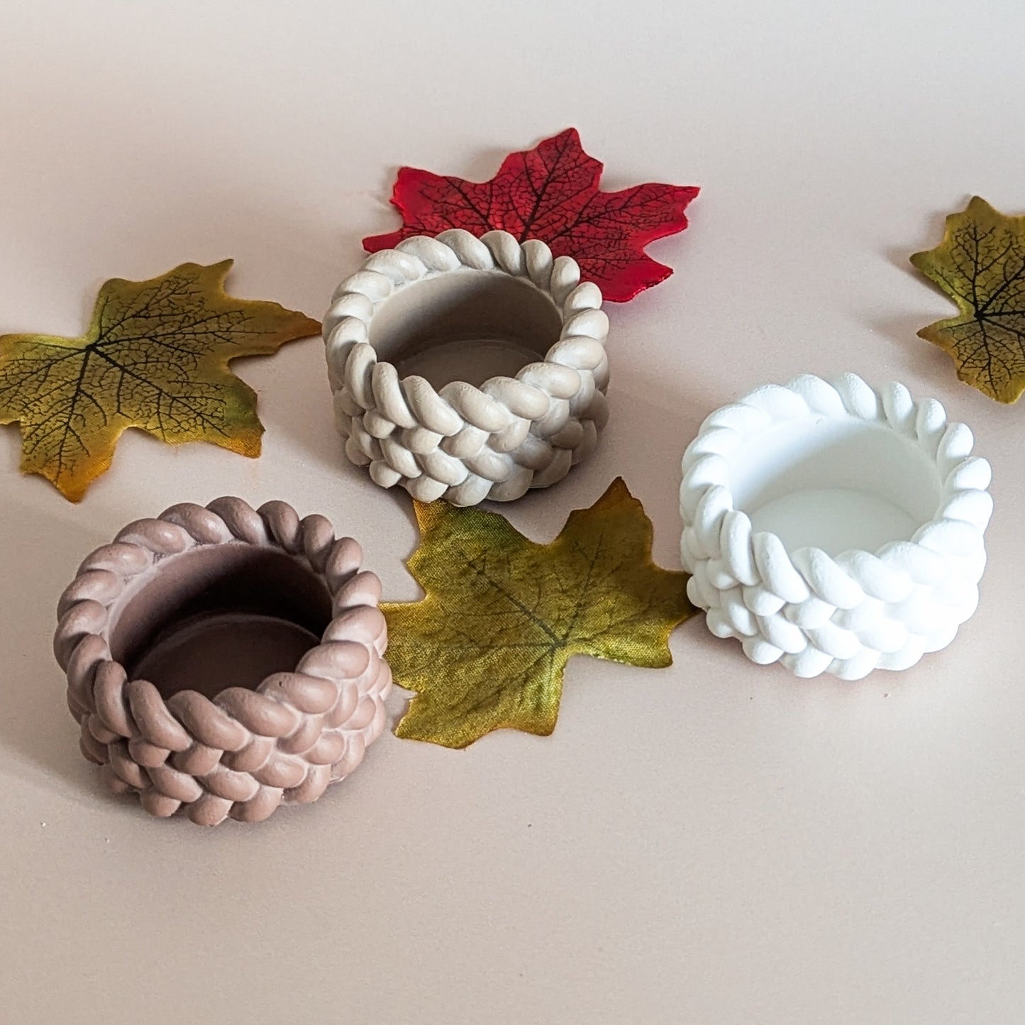 Knitted style cosy tealight candle holders