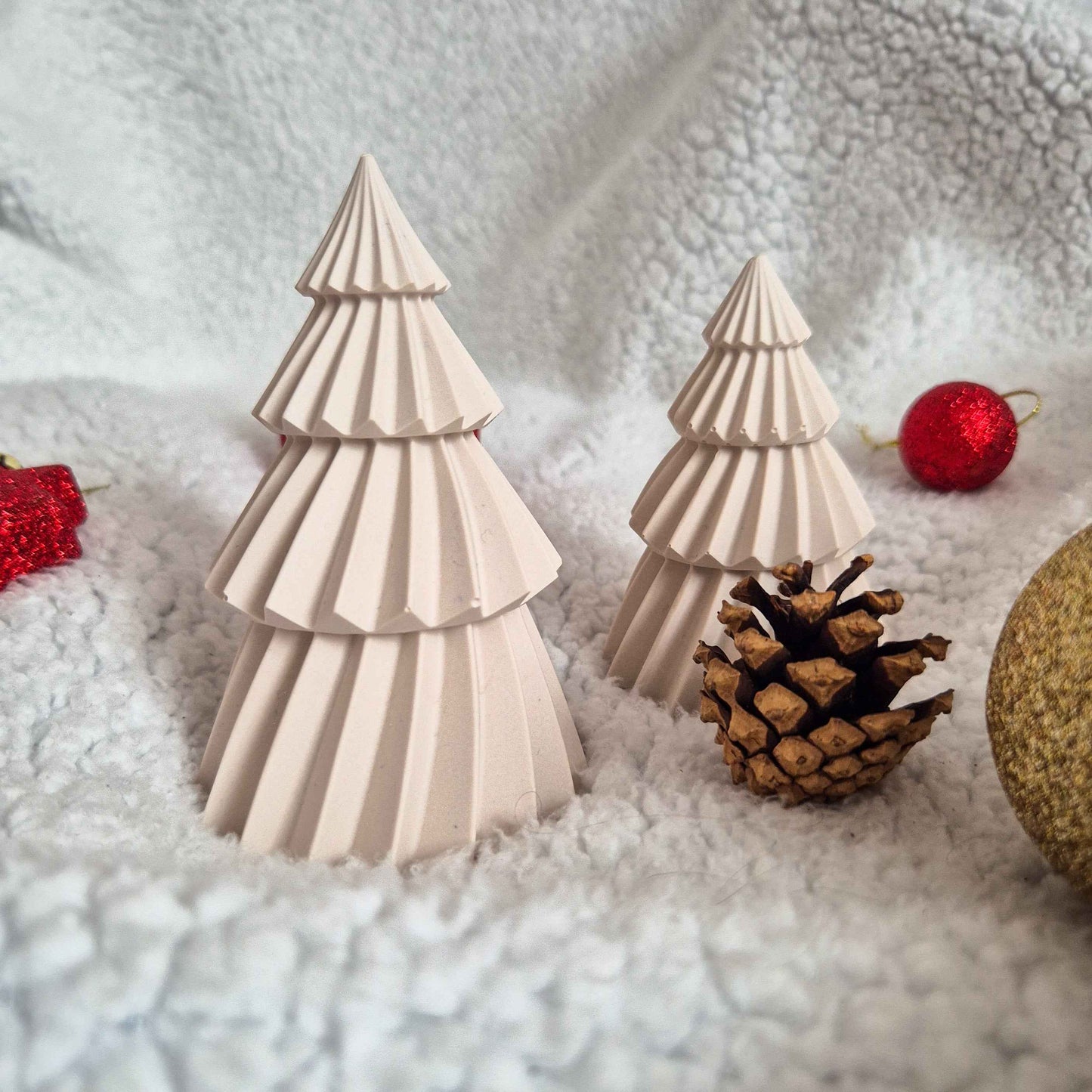 Jesmonite Christmas trees, seasonal shelf decor