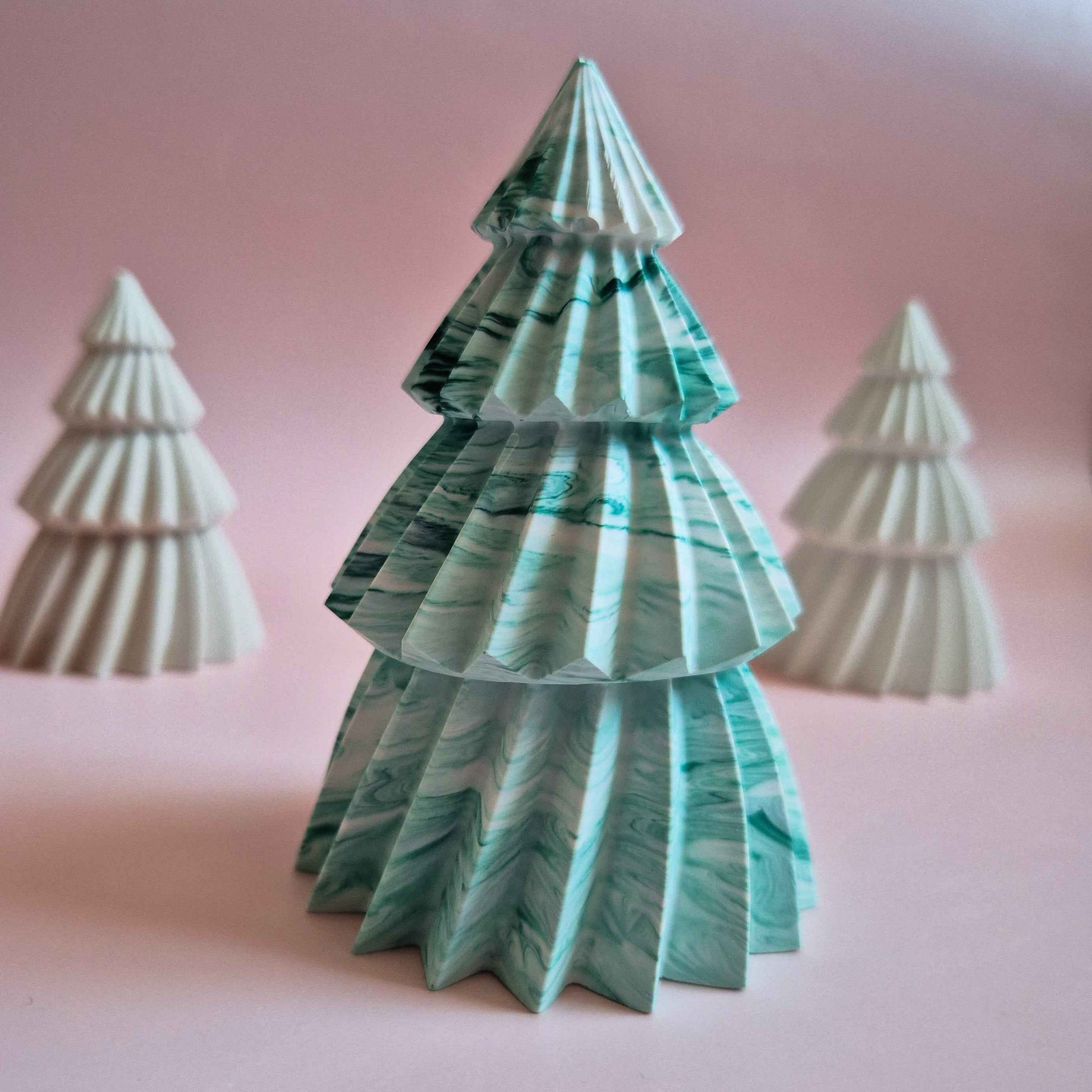 Jesmonite Christmas trees, seasonal shelf decor