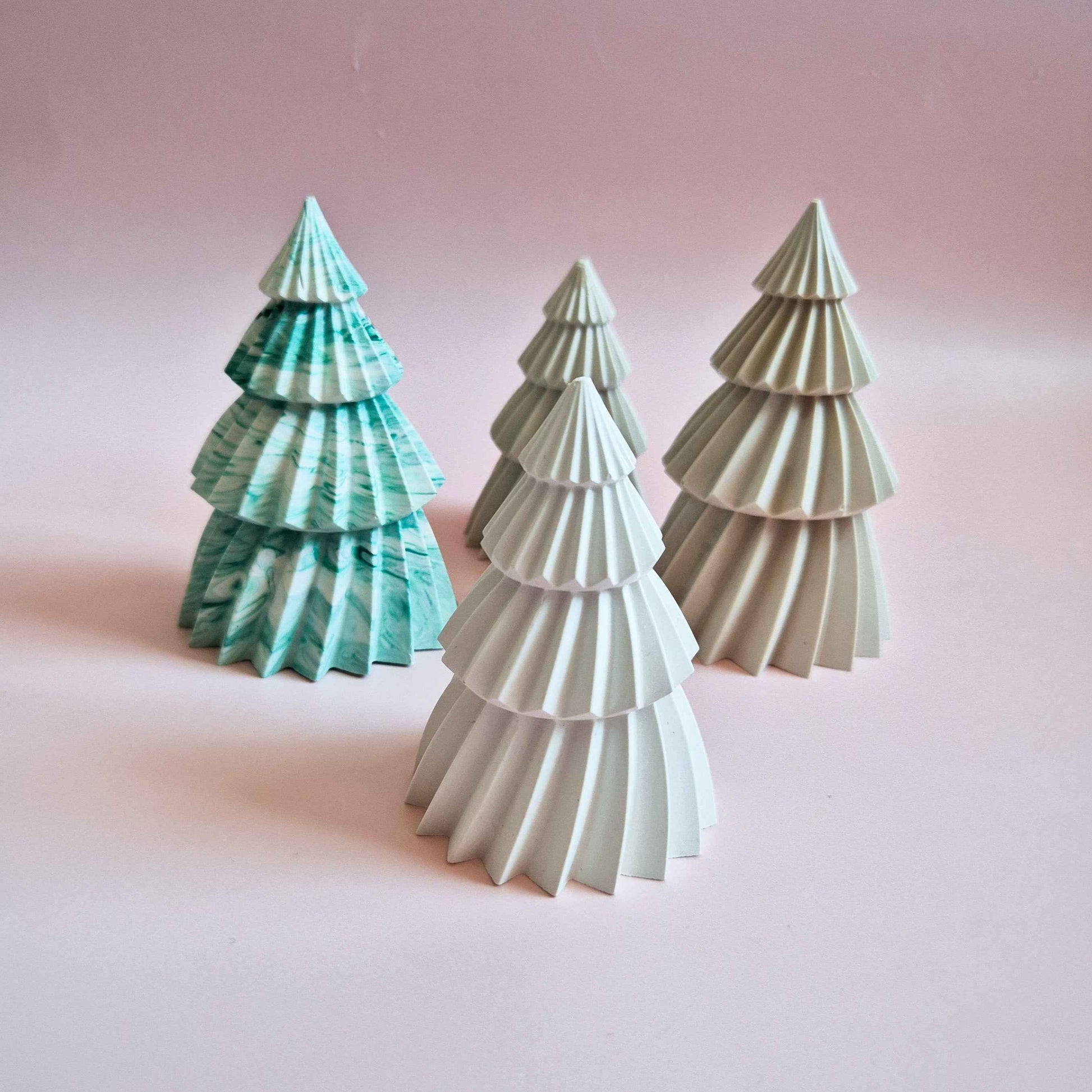 Jesmonite Christmas trees, seasonal shelf decor