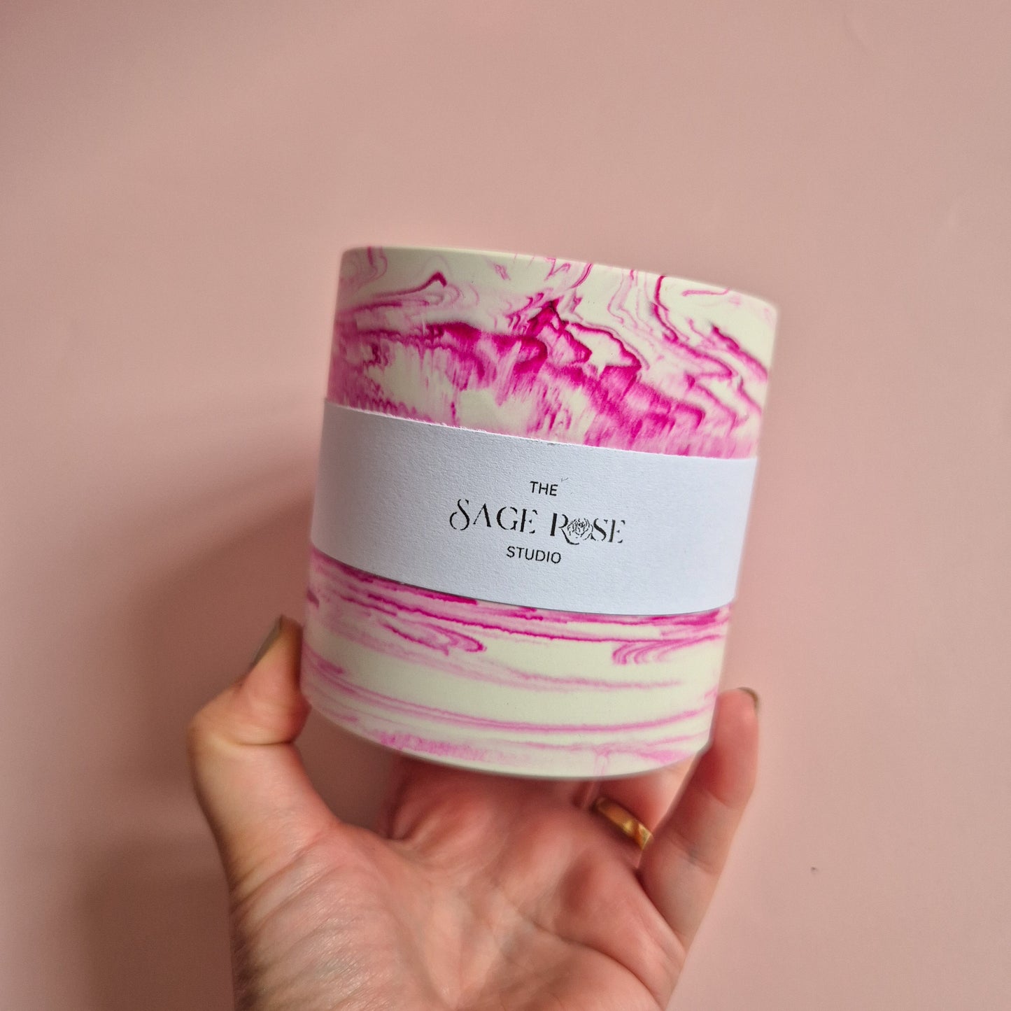 Half terrazzo vivid pink pen pot, marble toothbrush makeup brush holder