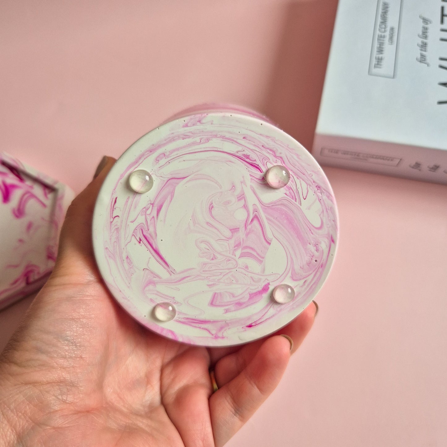 Half terrazzo vivid pink pen pot, marble toothbrush makeup brush holder