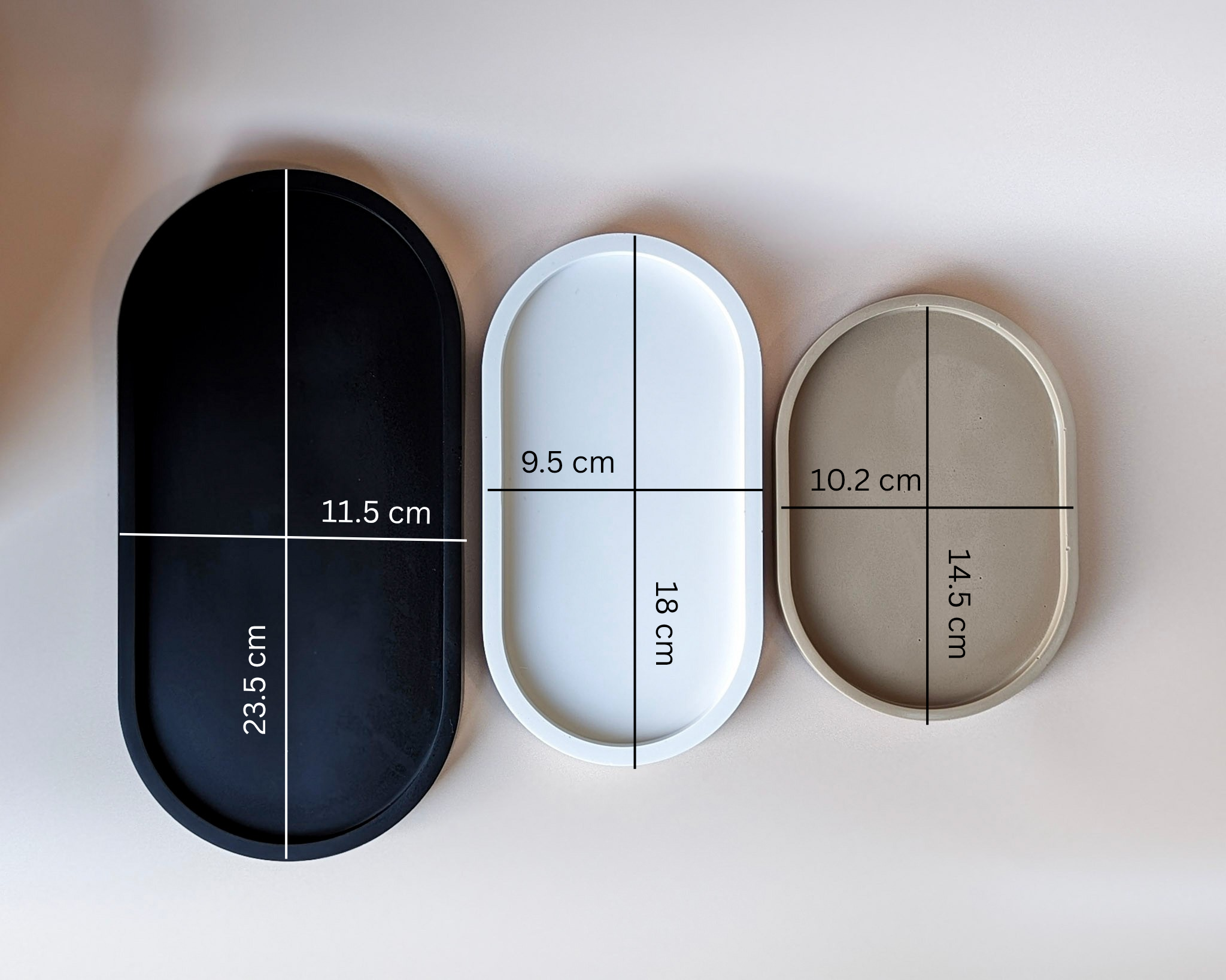 Various sizes oval trinket trays, small, medium and large