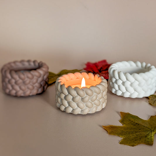 Knitted style cosy tealight candle holders