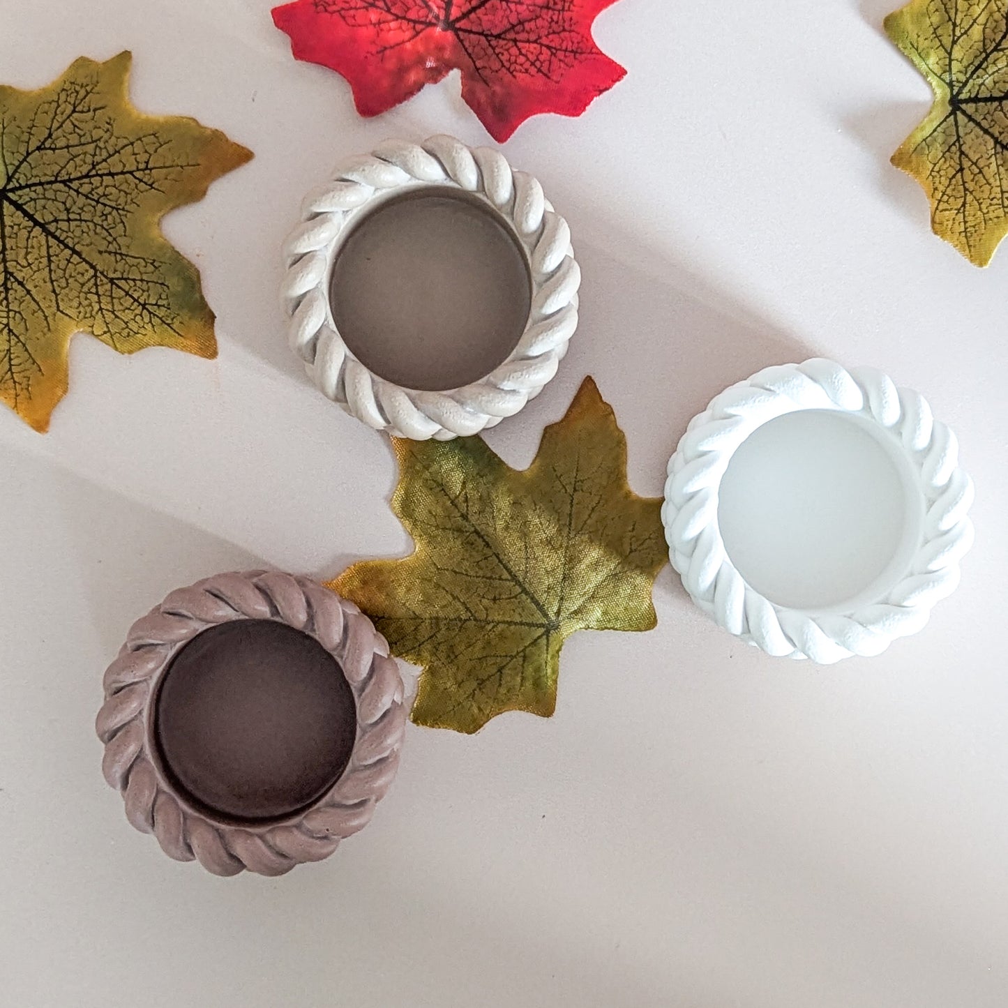 Knitted style cosy tealight candle holders